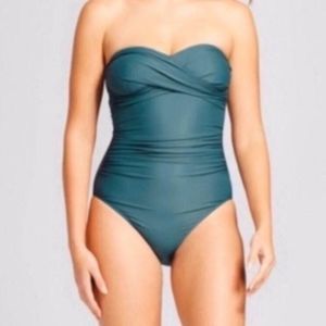 Merona Shirred Bandeau One Piece Swimsuit Teal